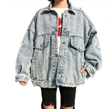 

2018 Loosen Basic Coat Fashion female bomb Coat Big Pocket Loose Jacket Women Oversize Coat Harajuku Vintage Demin Jacket