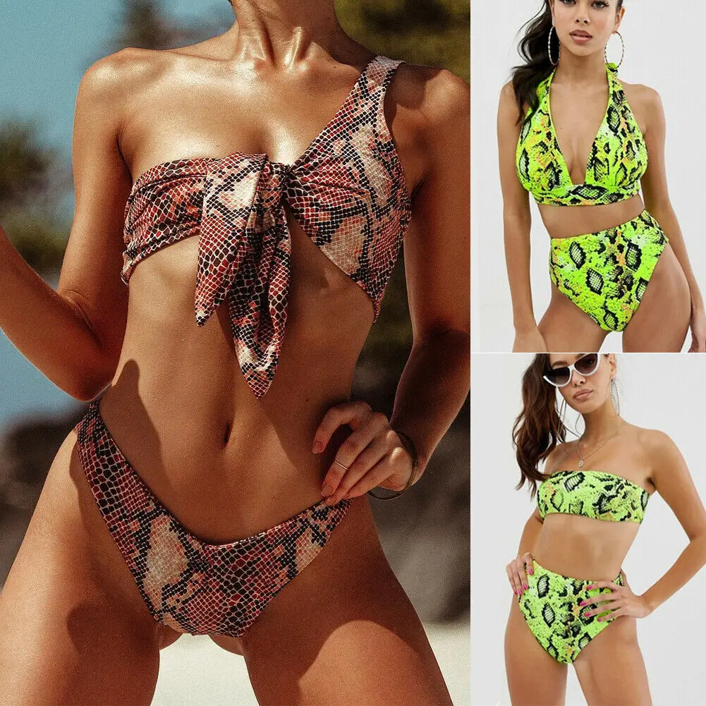 AU New Womens High Waist Padded Bra Bikini Set Swimsuit Bandage Push-up Swimwear