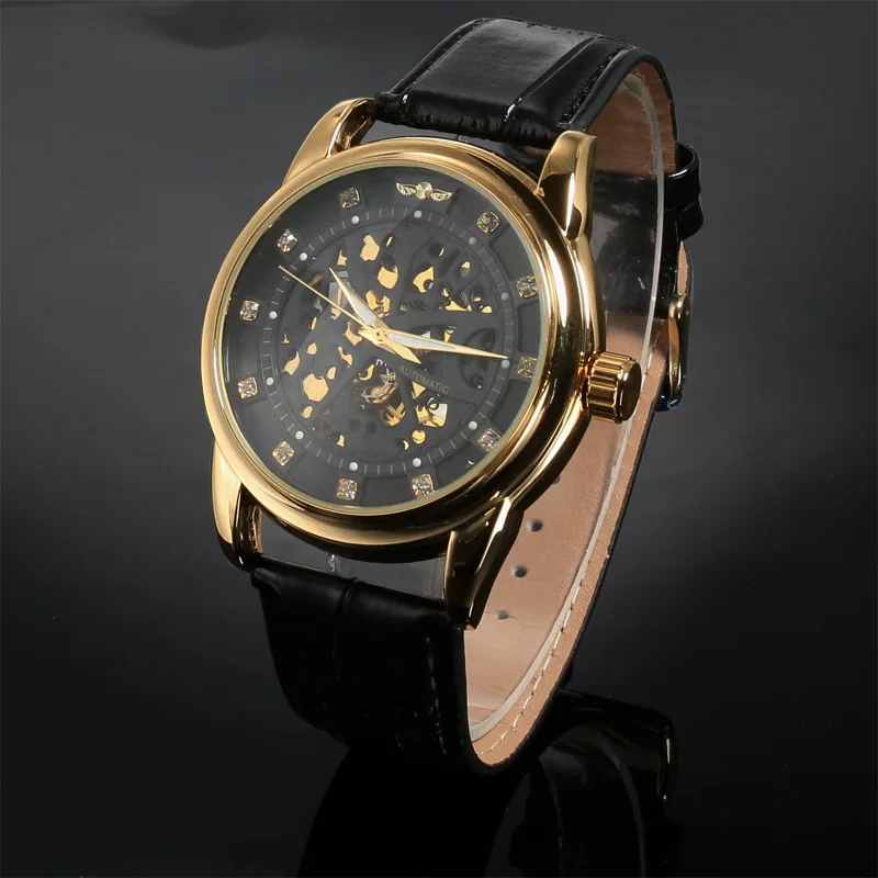 الفائز أعلى العلامة التجارية الفاخرة الملكي الماس تصميم الذهب الأسود ووتش Montre أوم رجل الساعات Relogio الذكور الهيكل العظمي الميكانيكية ووتش