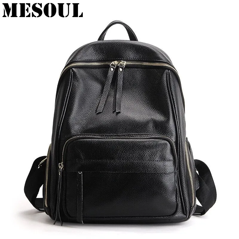 

Women Backpack Schoolbag Genuine Leather bags for teenagers 2017 New Summer Fashion Travel Back pack Designer Feminine backpack