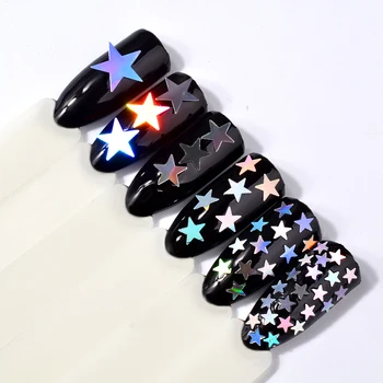 

6pcs Dazzling Silver Star Nail Glitter Sequins Dust Mixed DIY Charm Polish Flakes Decorations Manicure Tips