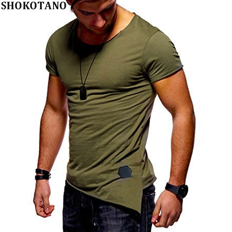 SHOKOTANO Men's T Shirt Longline Asymmetrical Hem T shirt Male Slim Fit