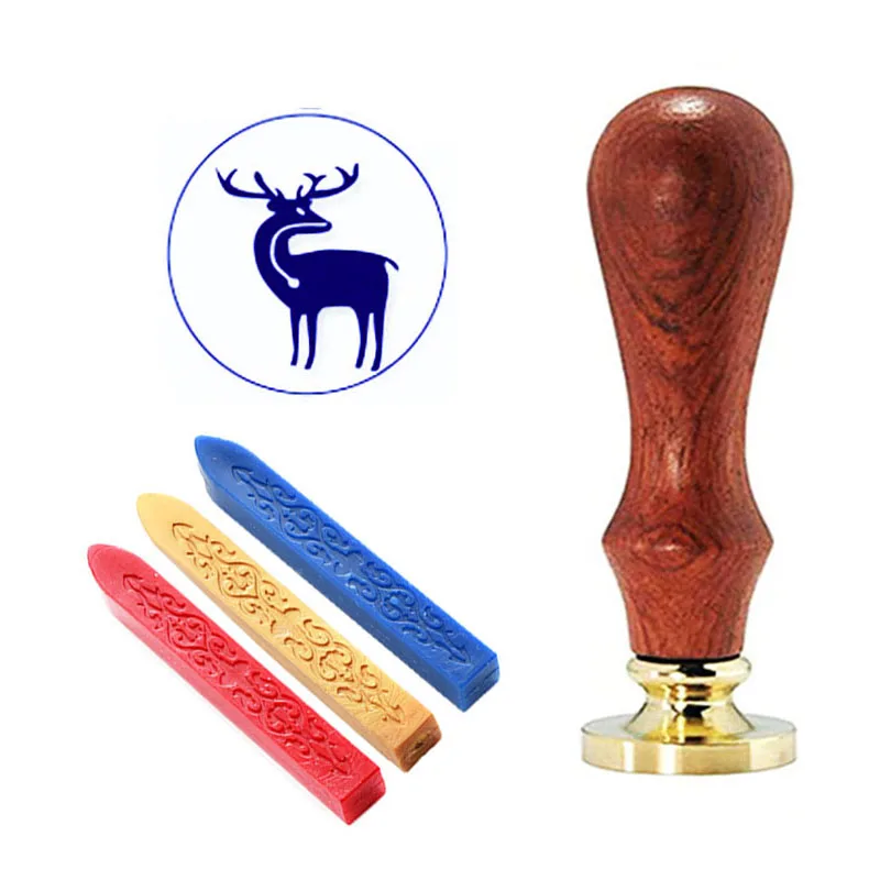 

Deer Round Removable Wax Seal Stamp with Wooden Handle for Cards, Envelopes, Invitations