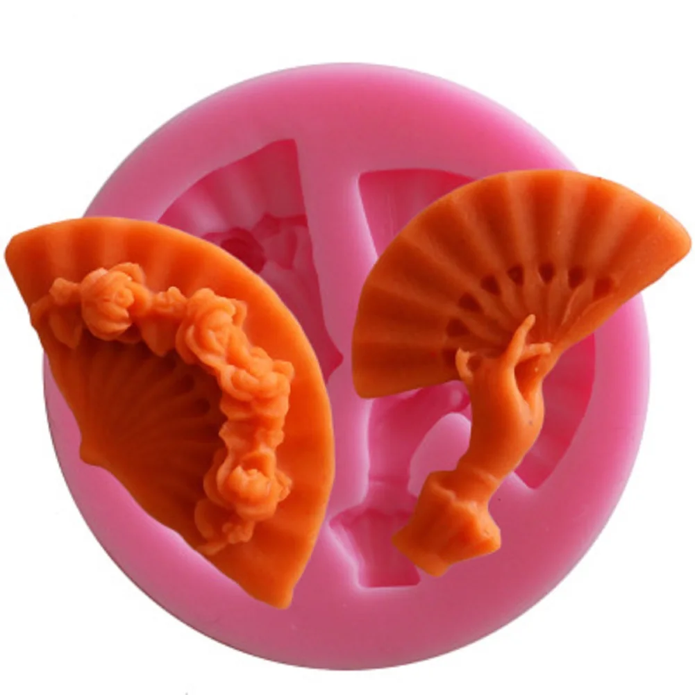

New Baking 3D China Fan Cooking Tools Wedding Decoration Silicone Mold Baking Fondant Sugar Craft Molds DIY Cake Fimo
