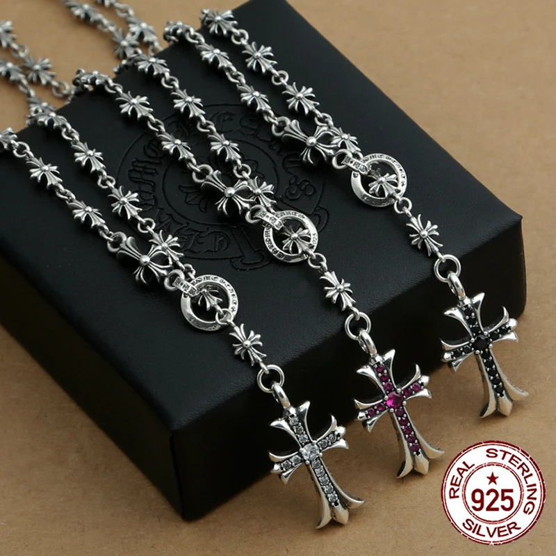 

100% S925 sterling silver necklace personality fashion retro jewelry punk style domineering cross shape send lover's gift