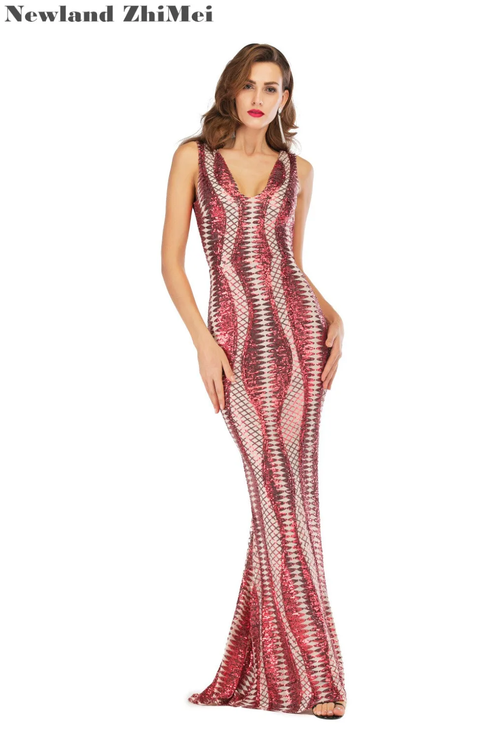 Newland ZhiMei сексуальное платье с глубоким v-образным вырезом волшебное расшитое блестками длинное вечернее платье горячая Распродажа robe de soiree