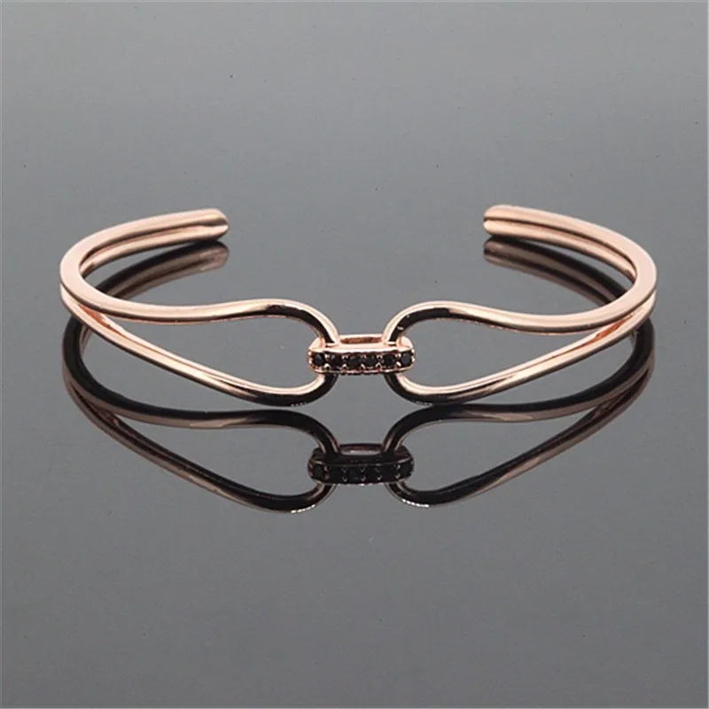 rose gold Горячая Распродажа Anil Arjanda брендовые Браслеты Micro Pave Black CZ& 24 K покрытые розовым золотом манжеты браслеты для мужчин и женщин - Окраска металла: rose gold