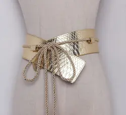 Для женщин взлетно-посадочной полосы из модной лакированной Искусственная кожа Широкие пояса женское платье Корсеты пояс с пряжкой