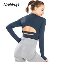 NRAHBSQT, сексуальный женский топ с длинными рукавами для йоги, с открытой спиной, спортивные топы для спортзала, Женская Фитнес-одежда, тренировочная одежда для йоги, YN029