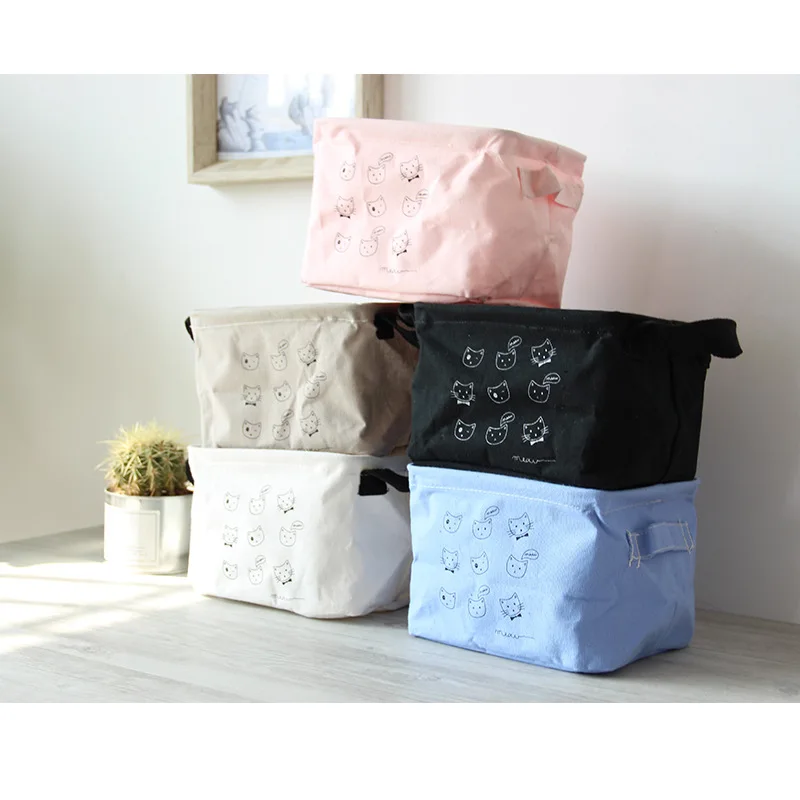 

Desktop storage box Korean cartoon kitten creative fabric 5 color multi-function expression cosmetic box 5
