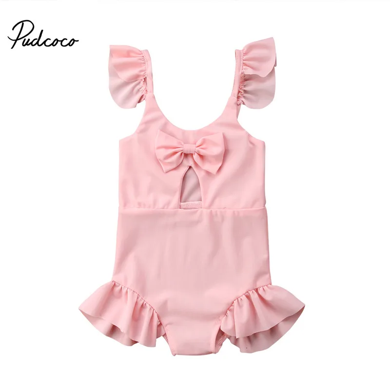 

Cute Baby Clothes Toddler Kids Girls Bikini Summer Swimwear Pink Bathing Swimsuit Swimming Fly Sleeve Kids Girls Clothing 1-6T