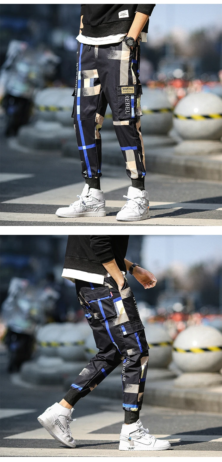 2019 новые мужские шаровары для мужчин хип хоп лоскутное брюки карго рваные спортивные штаны джоггеры мотобрюки США Размеры