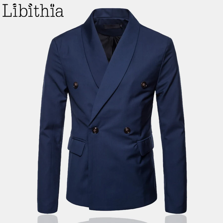 

Men's Casual Double Breasted Blazers Autumn Standard Type Luxury Men Suit Masculino Big Size M-4XL Grey Black Blue Wine Red F178