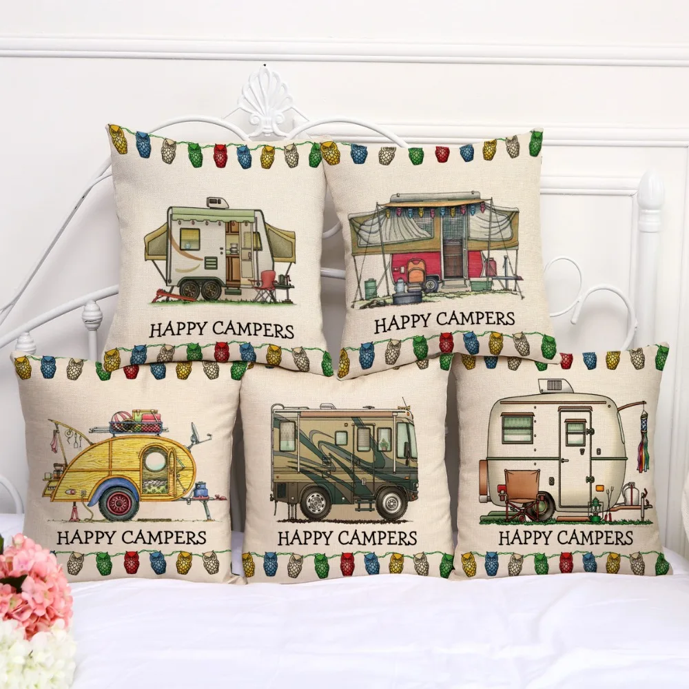 Decorative Pillow Case camping campers RV House Picnic Pillowcase 17.5