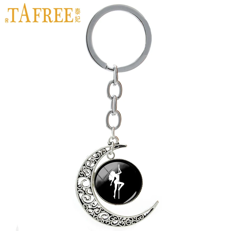 

TAFREE Pole Dance Silhouette Keychain Hot Sale Personalized Key Chain For Keys Moon Shape Men Woman Key Ring Gift Jewelry T489