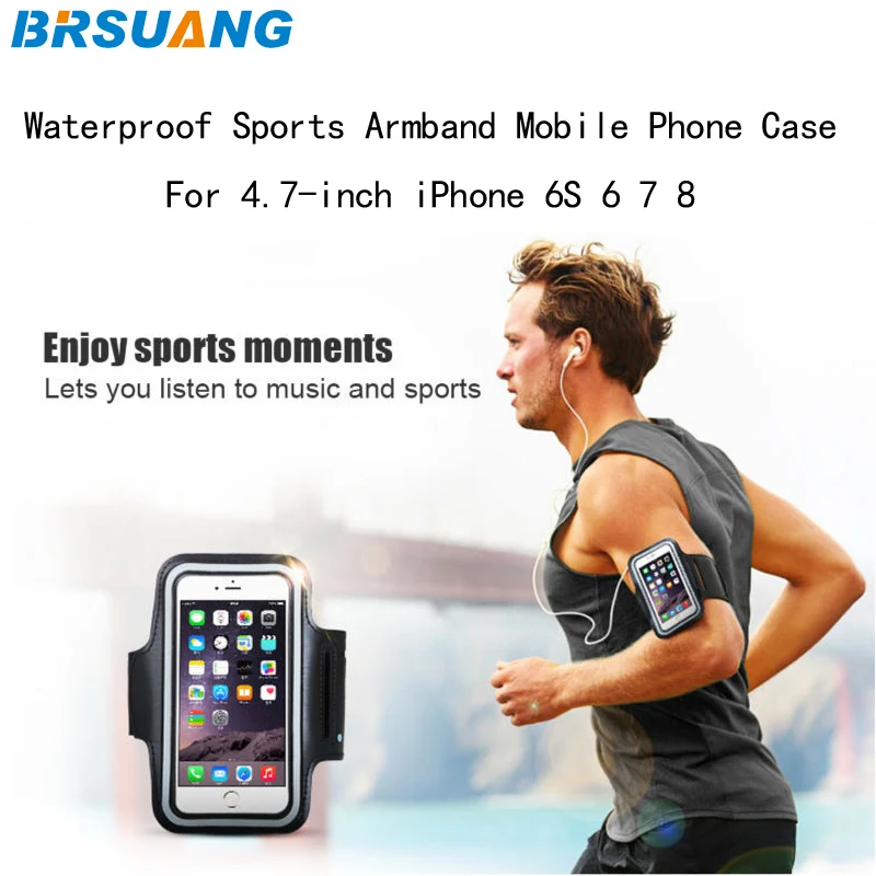 500 шт/лот BRSUANG 4,7 дюймов водонепроницаемая Спортивная кожаная сумка для телефона Brassard с регулируемым поясом для iPhone 6 7 8 и т. д