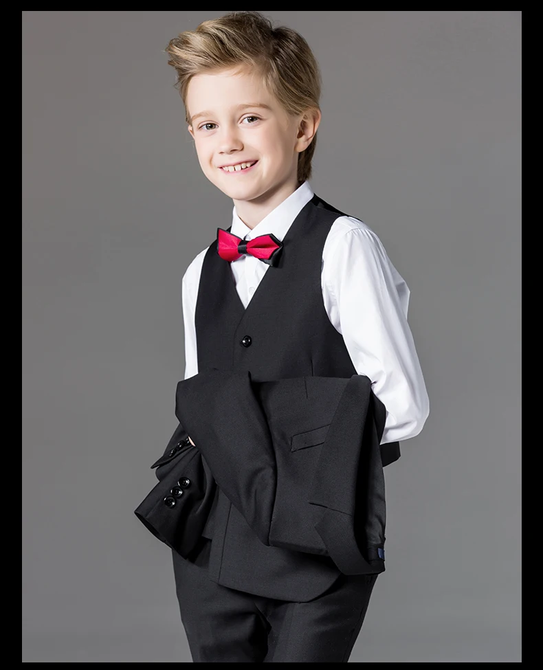 Торжественные костюмы для мальчиков на свадьбу детские фирменные торжественные костюмы в английском стиле с черным смокингом для мальчиков на вечеринку пиджак+ брюки+ жилет 4-14 лет