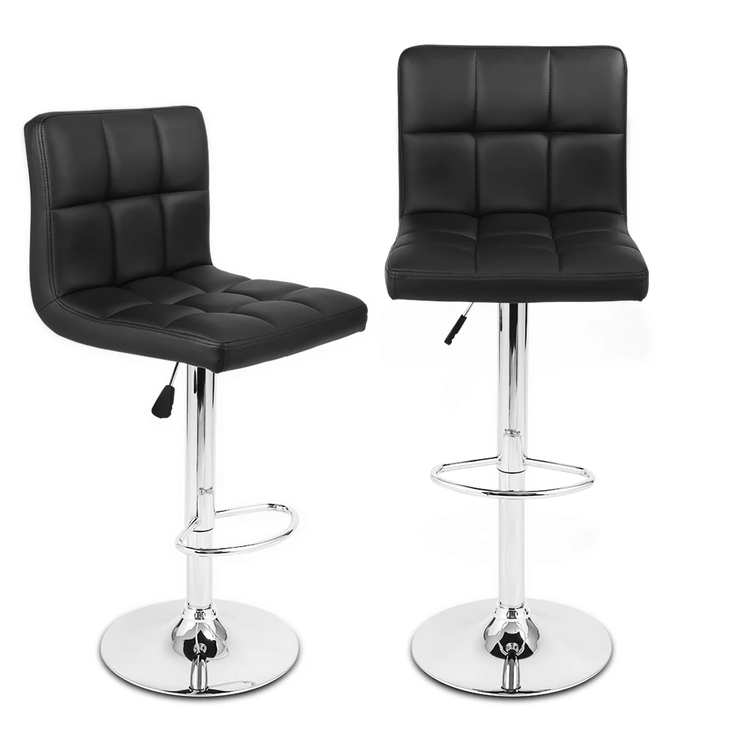 LANGRIA набор из 2 газовых подъемников, регулируемые по высоте поворотные стеганые барные стулья из искусственной кожи, стулья с хромированным основанием и подставкой для ног, офис - Цвет: Black