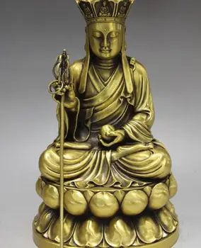 

Chinese Folk Temple Copper Bronze Sit lotus flower Jizo Rohan Monk Buddha Statue