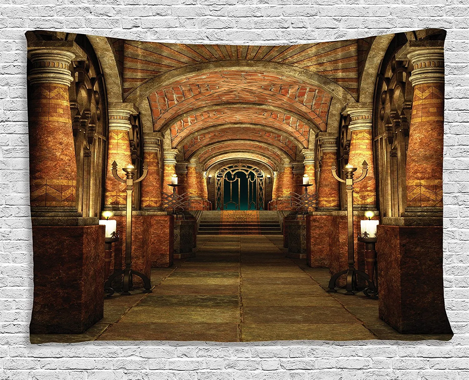 

Gothic Decor Tapestry Ancient Passage with Stairways Secret Gateway Mystical Pillars Medieval Temple Wall Hanging Living Room
