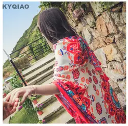 KYQIAO чешские шарф для женщин девушки на осень-зиму Испания стиле Бохо этнические Длинные Красный Шарф накидкой