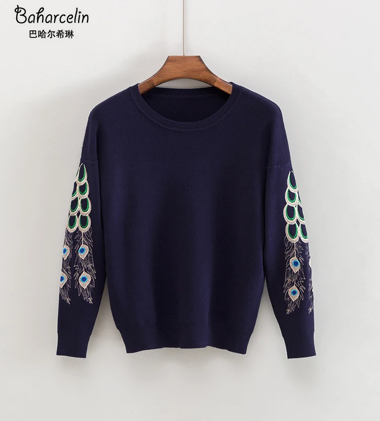 

Baharcelin Women Girl Winter Embroidery sweater Knitted Pullovers Casual Loose Sweater Printed Floral Animal Sweater Tops