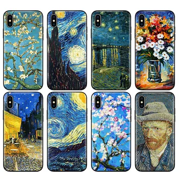 

Black tpu case for iphone 5 5s se 6 6s 7 8 plus x 10 silicone cover for iphone XR XS 11 pro MAX case Starry Night Van Gogh boat