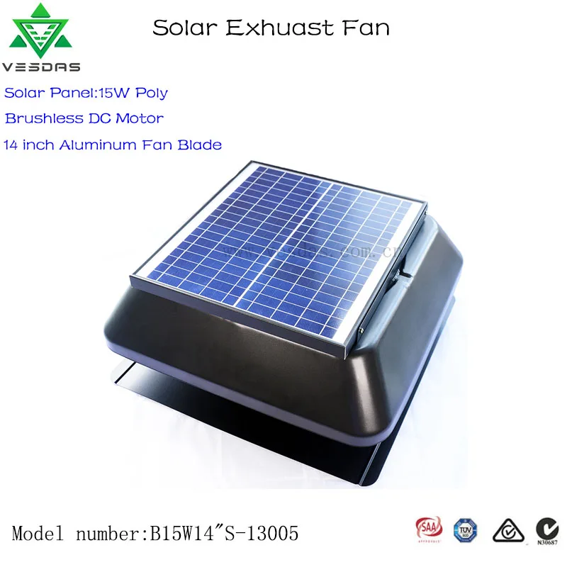 

VESDAS Brushless 15W 14 inch with temperature controller Square Shape Solar Attic vent built-in Solar panel Solar Exhaust Fan