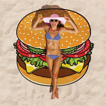 

Beach Towel Printed Hamburger Food/Fruits/Ice Cream Patterns Large Jacquard Round Bath Towels Cute Shaped Beach Towel Summer