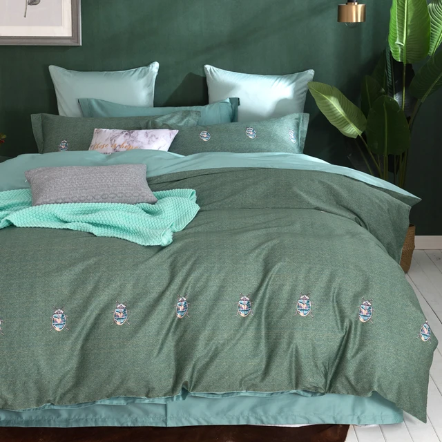cute bugs dark green bedding set queen king size 4pcs egyptian dark green sheet set