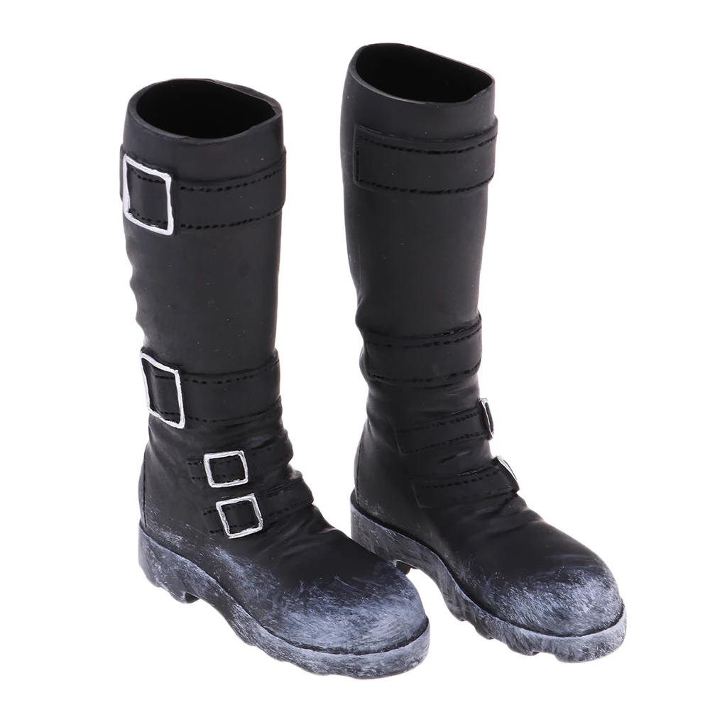 1/6 Scale Men's Black Mid-calf Knee High Boots for 12'' Phicen Action Figure
