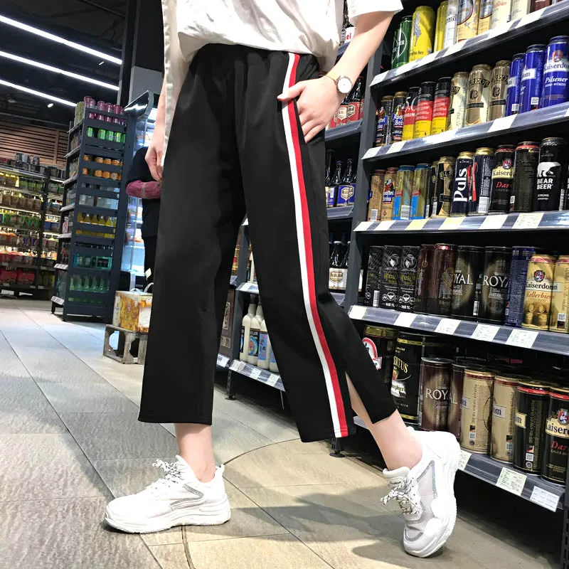 

[AoSheng] Striped Wide Leg Pants Harajuku Women Summer 2019 Streetwear High Waist Pants Elastic Casual Drawstring Long Trousers
