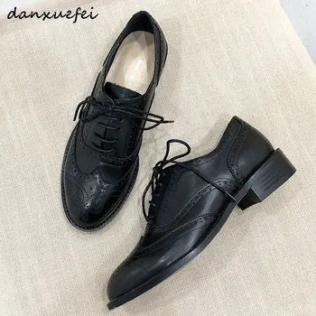 

Women's genuine leather lace-up flats oxfords brand designer leisure british style carving female footwear high quality shoes