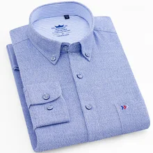 Осень/Зима Чистый хлопок однотонные простые теплые деловые мужские Умные повседневные рубашки с длинным рукавом Обычная посадка