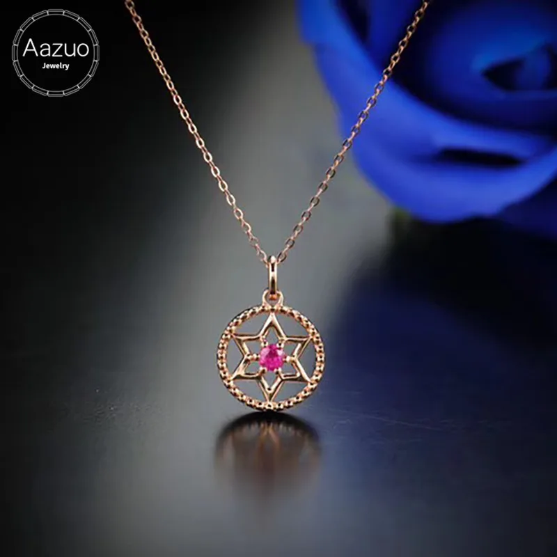 Aazuo Real 18K Rose Gold Natural Ruby Round Lucky Star Palace Free Pendent Necklace gift for Women Wedding Birthday Party Au750 | Украшения