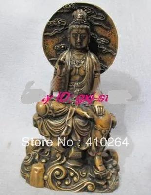 

0116P [old craft ] Fast Shipping Height 8inches Chinese Pure Bronze Vintage Sitting Kwan-yin statue (A0314)
