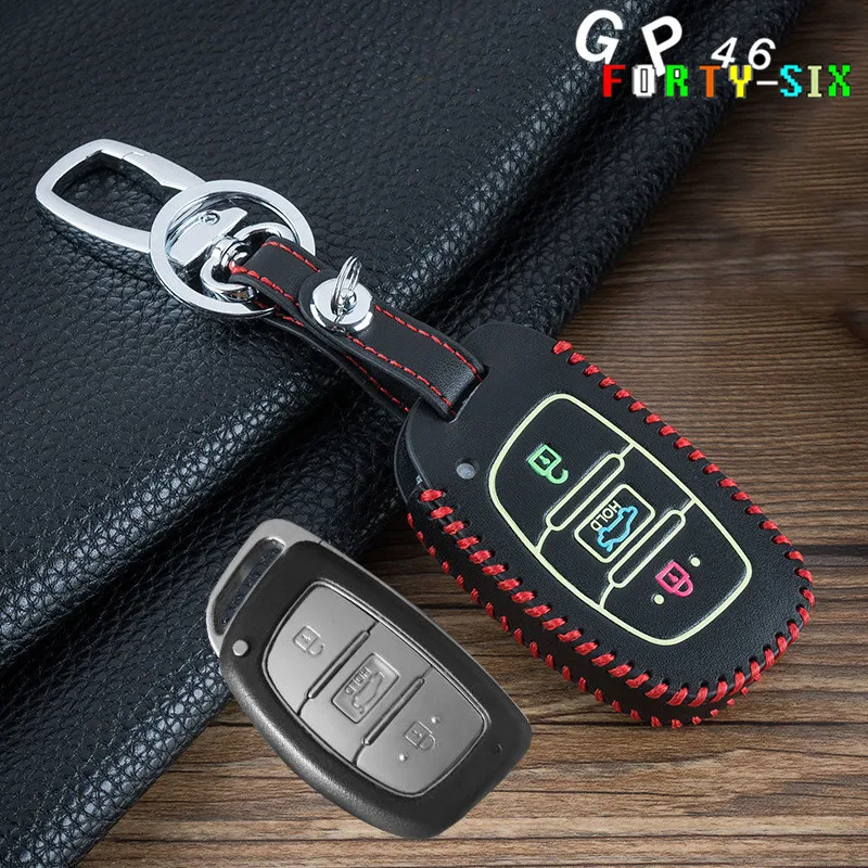 

GPFORTYSIX Luminous Leather Car Key Smart Cover Case For Hyundai Mistra Sonata Fe I30 IX20 Solaris 2017 Creta Car Key ring Chain