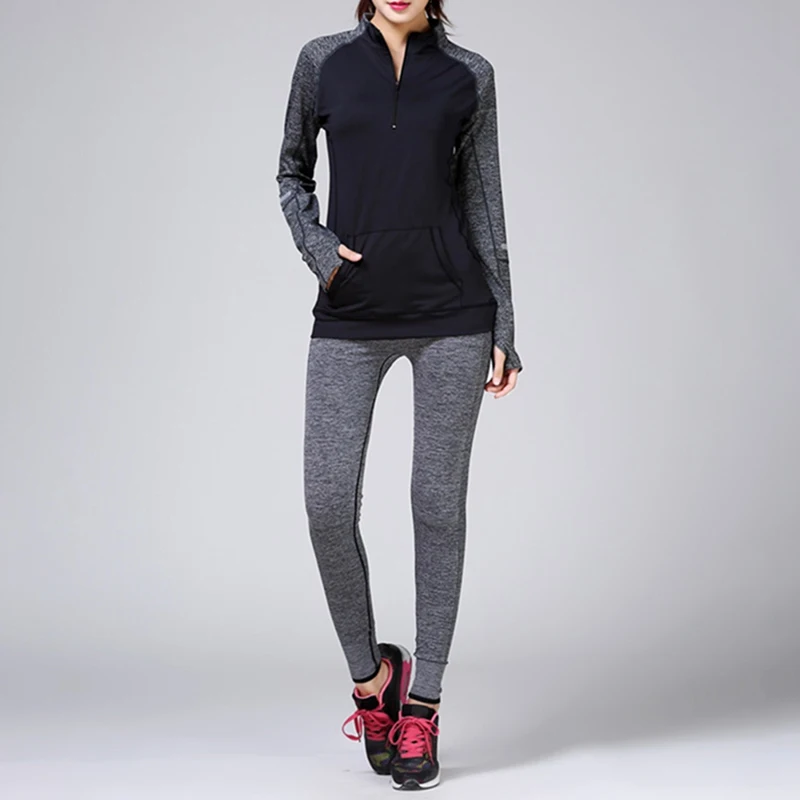 Women Active Wear Zip Up Fitness Sport Shirt Top Women Yoga Long