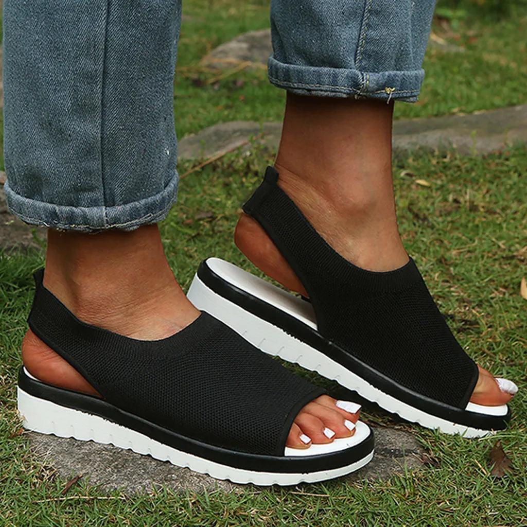 woman sandals summer Breathable Comfort Hollow Out Platform Sandals Mesh sandals women Elastic band wedges shoes for women