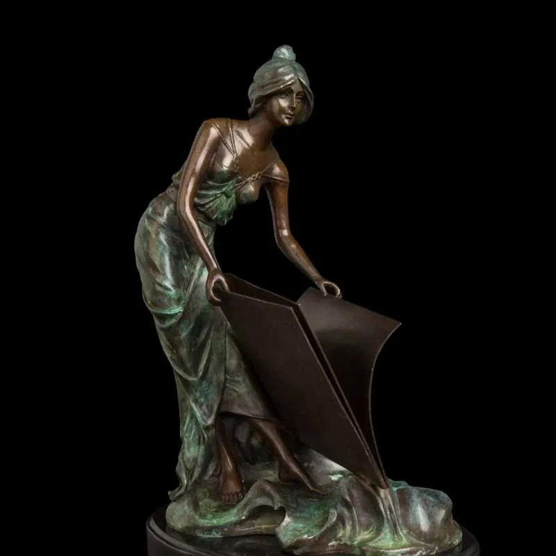 Bronze Statue lady sculptures woman with book figurines lost wax