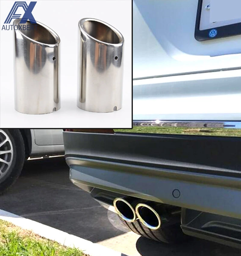 AX 2pc Exhaust Muffler Tips Rear Tail Pipe Tip Tailpipe End Trim Stainless Steel Cover Decor For