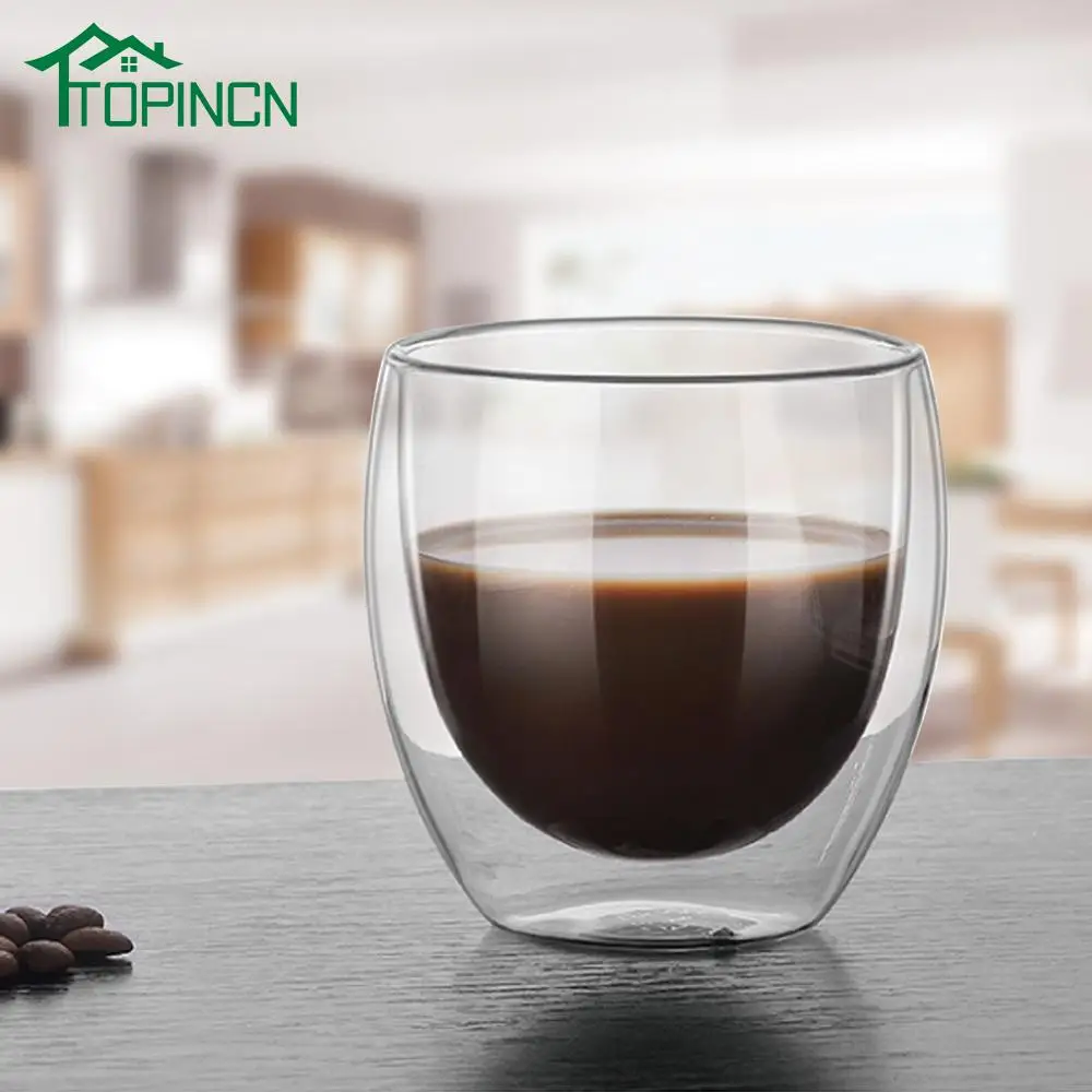 

TOPINCN 80ml Heat Resistant Double Layer Water Glass Bottle Cup Tea Coffee Transparent Coffee Cup