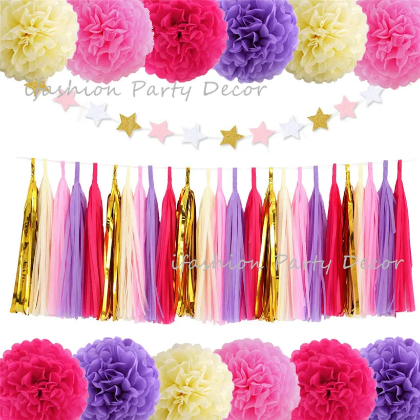 Tissue Paper Pom Poms Flowers Tassel Garland Star for Wedding Baby Bridal Shower Party Decorations Supplies | Дом и сад