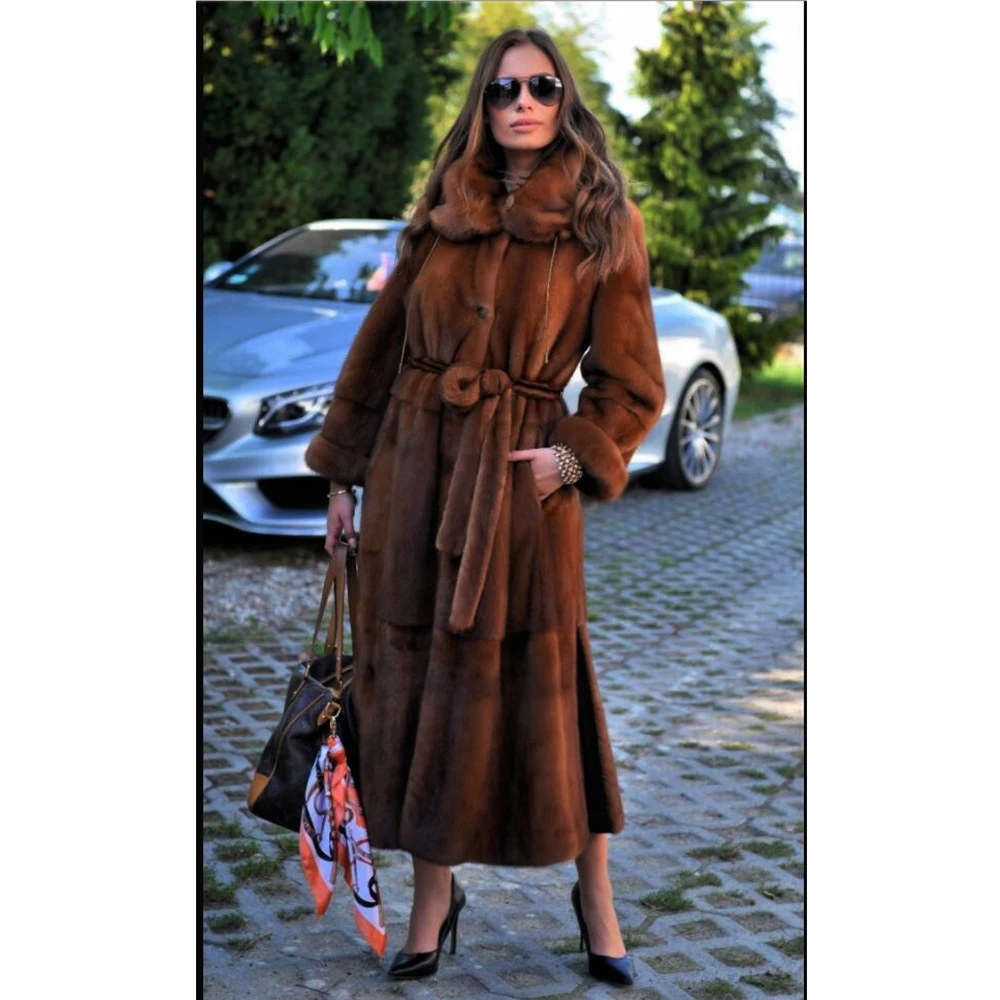 

Import Real Mink Fur Coats With Big Collar Genuine Fur Two Sides Can Wear Winter New Warm Slim Jackets Customized Women Overcoat