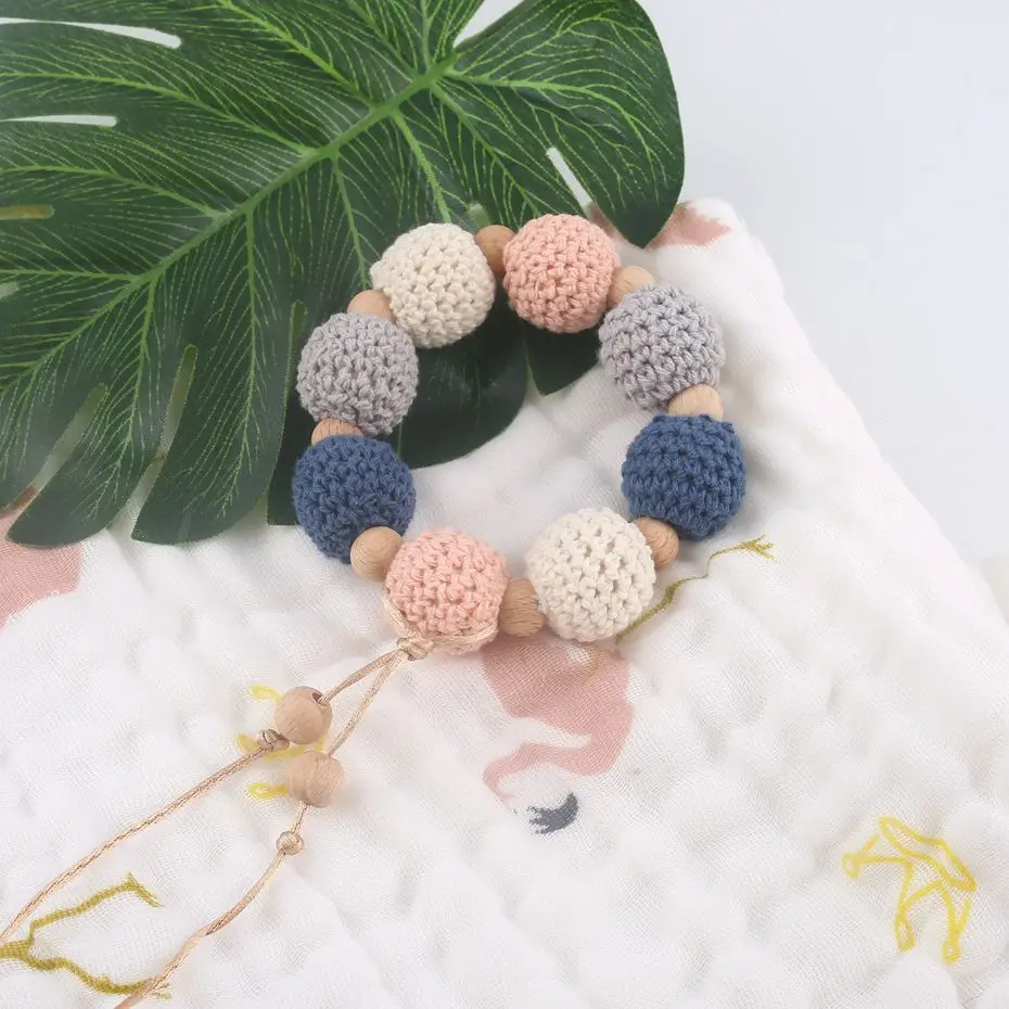 

CHEWELRY 1pc Baby Crochet Beads Nursing Bracelet Food Grade Wooden Teether Nursing Beads Sensory Chewing Toy BPA Free Baby