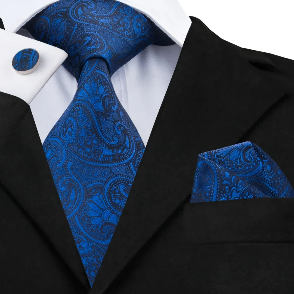 Hi-Tie роскошные шелковые галстуки с рисунком Пейсли Набор Синий Черный Серый шеи носить галстук платок Набор Запонок Модные мужские галстуки
