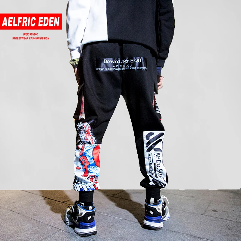 Goedkoop AELFRIC Casual Joggingbroek Mannen 2018 Winter Katoenen Harembroek 3D Graffiti Printing Hip Hop Streetwear Mannelijke Harajuku Joggers KJ188