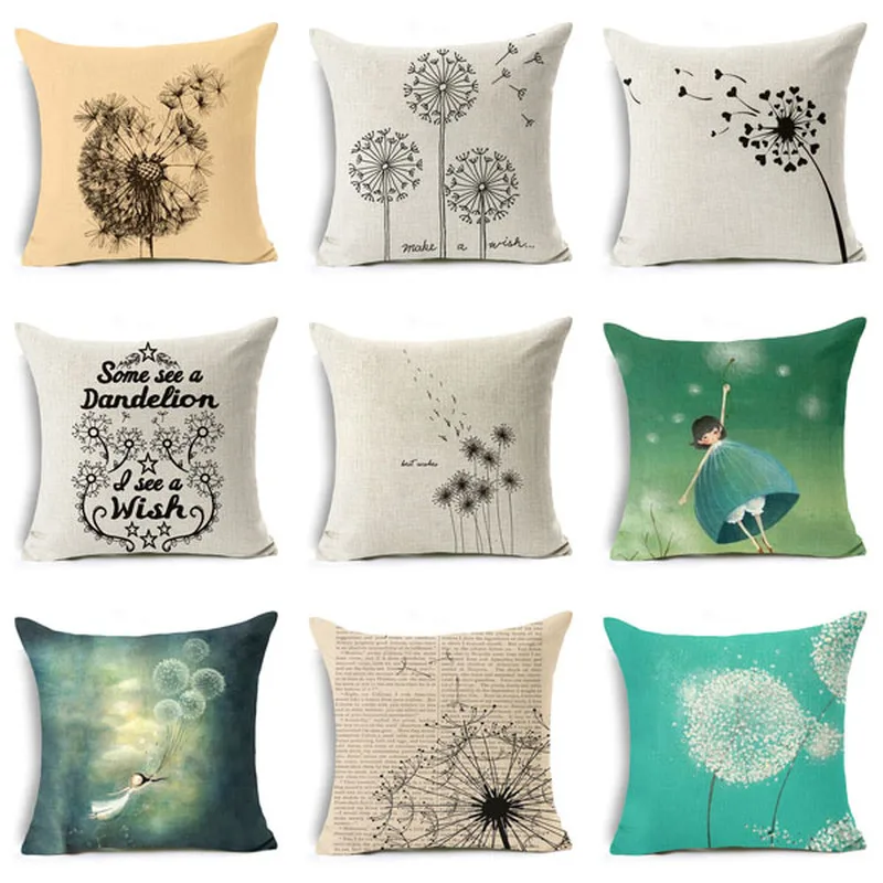 

Factory direct new dandelion cotton linen printed pillowcase home sofa pillow car seat office seat cushion cover lumbar support