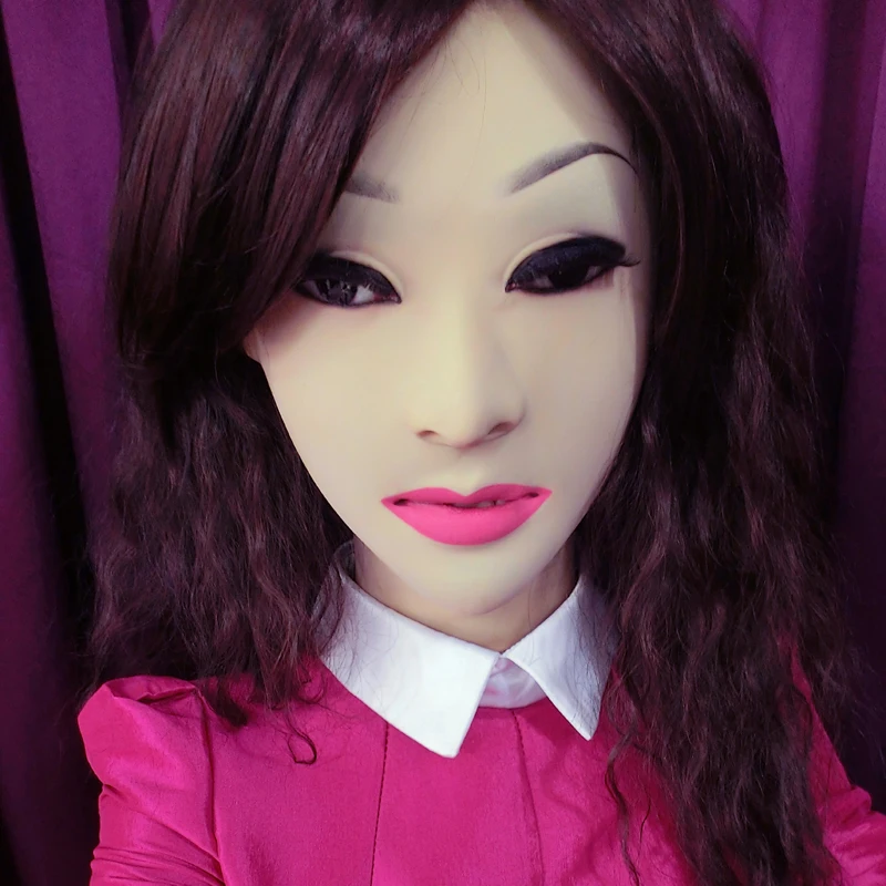 Femask) Мягкий силиконовый реалистичный женский/девушка лицо полная голова Сексуальная кукольная маска Трансвестит маска с париком
