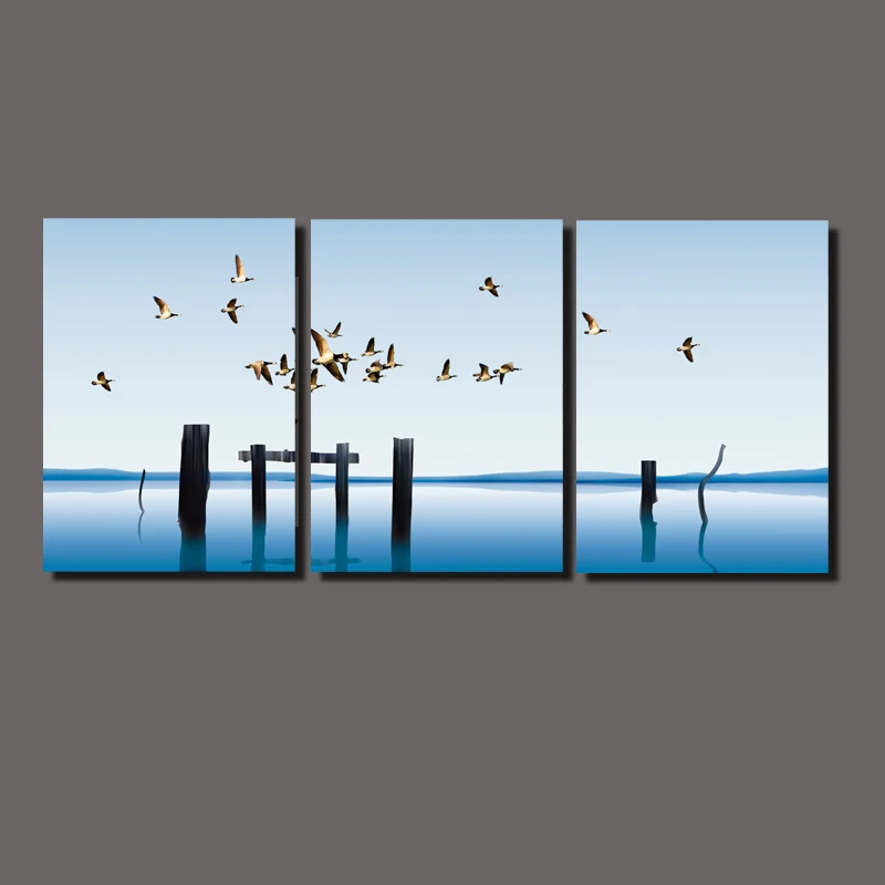 

birds and lake landscape giclee prints paintings 3 pieces wall art canvas custom and dropship is welcomed